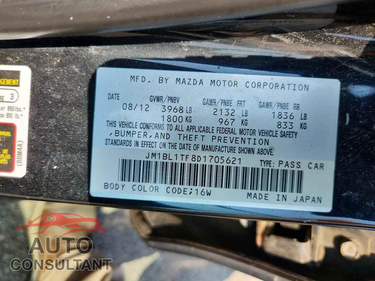 MAZDA 3 2013 - JM1BL1TF8D1705621