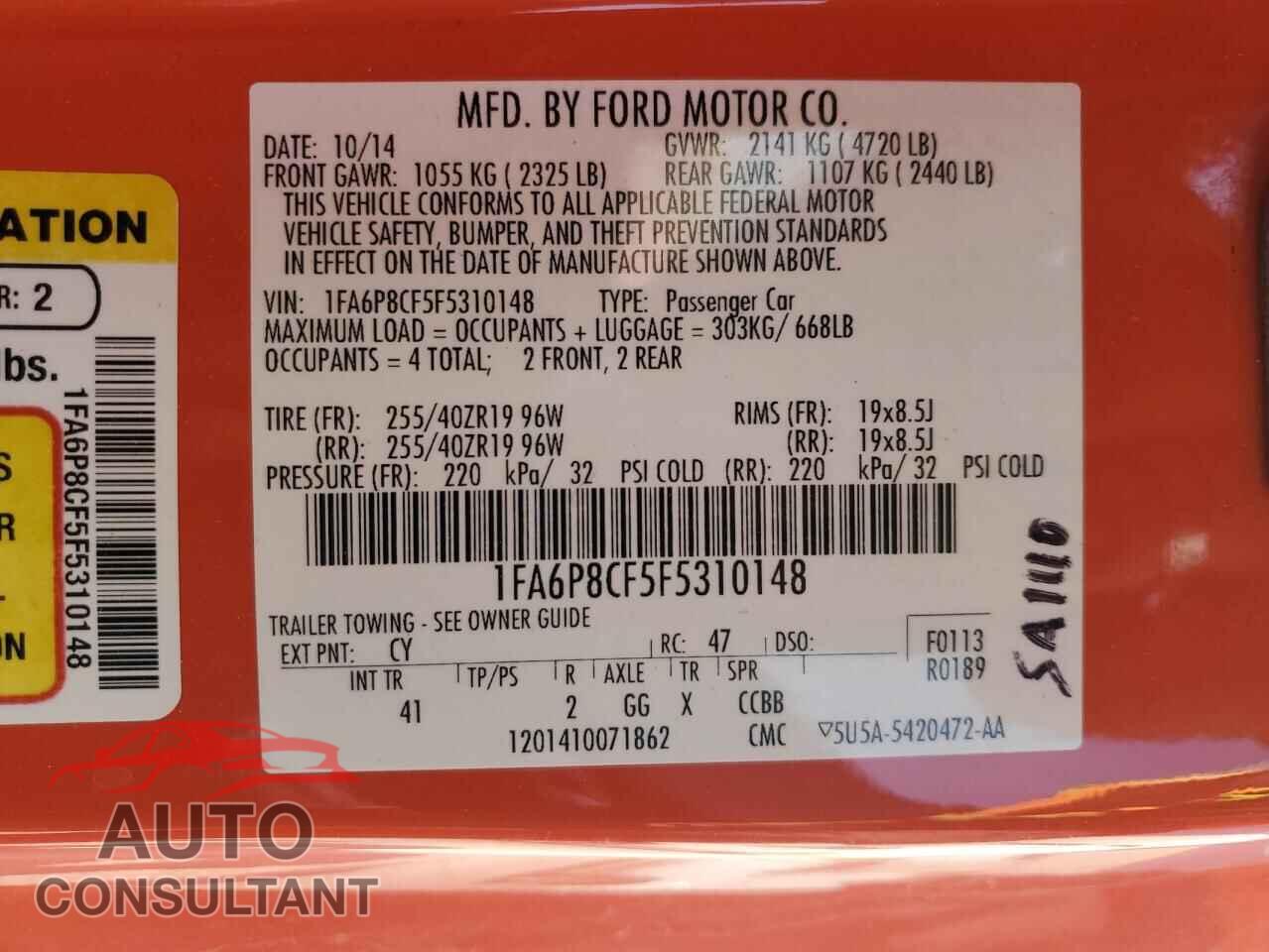 FORD MUSTANG 2015 - 1FA6P8CF5F5310148