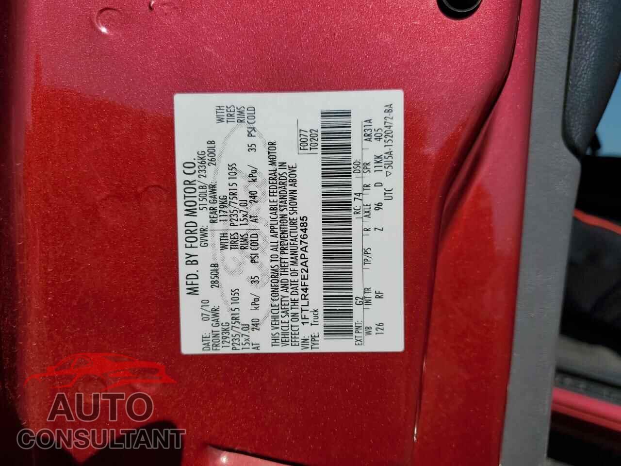 FORD RANGER 2010 - 1FTLR4FE2APA76485