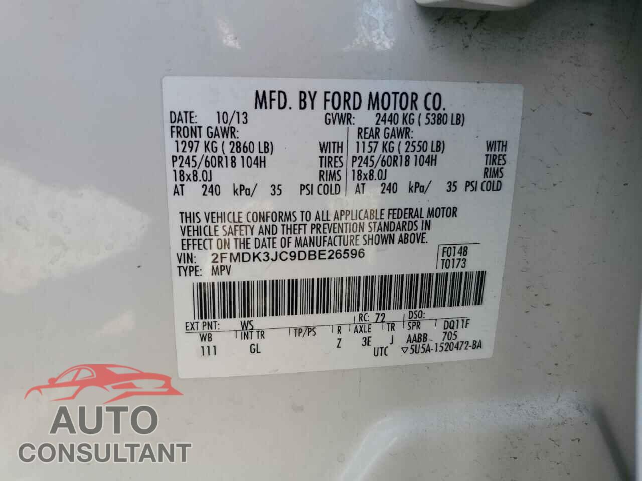 FORD EDGE 2013 - 2FMDK3JC9DBE26596
