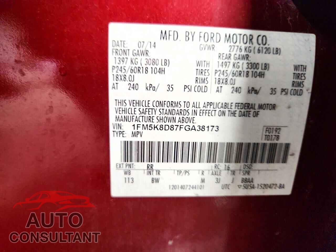 FORD EXPLORER 2015 - 1FM5K8D87FGA38173
