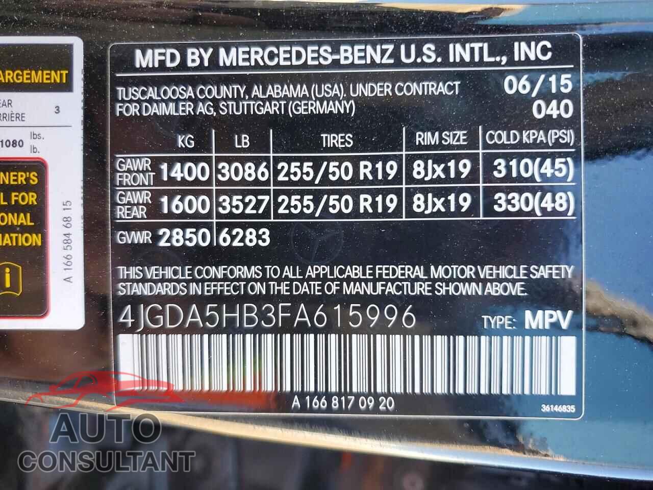 MERCEDES-BENZ M-CLASS 2015 - 4JGDA5HB3FA615996