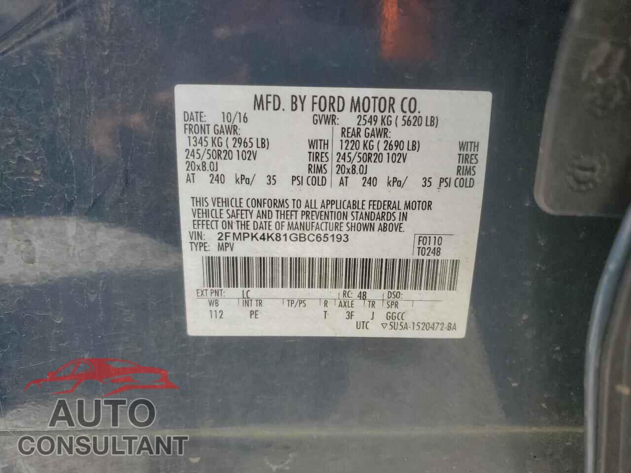FORD EDGE 2016 - 2FMPK4K81GBC65193