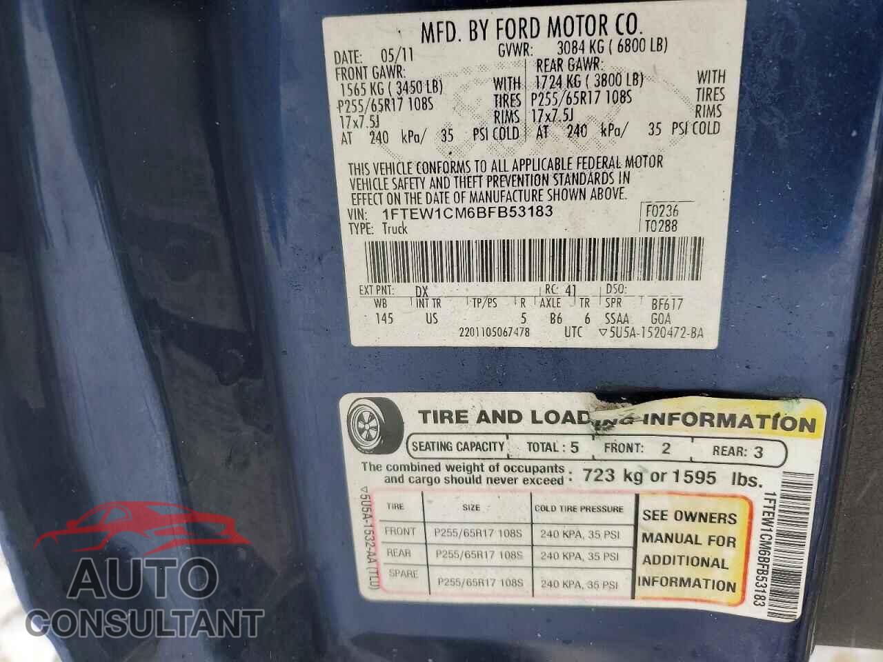 FORD F-150 2011 - 1FTEW1CM6BFB53183