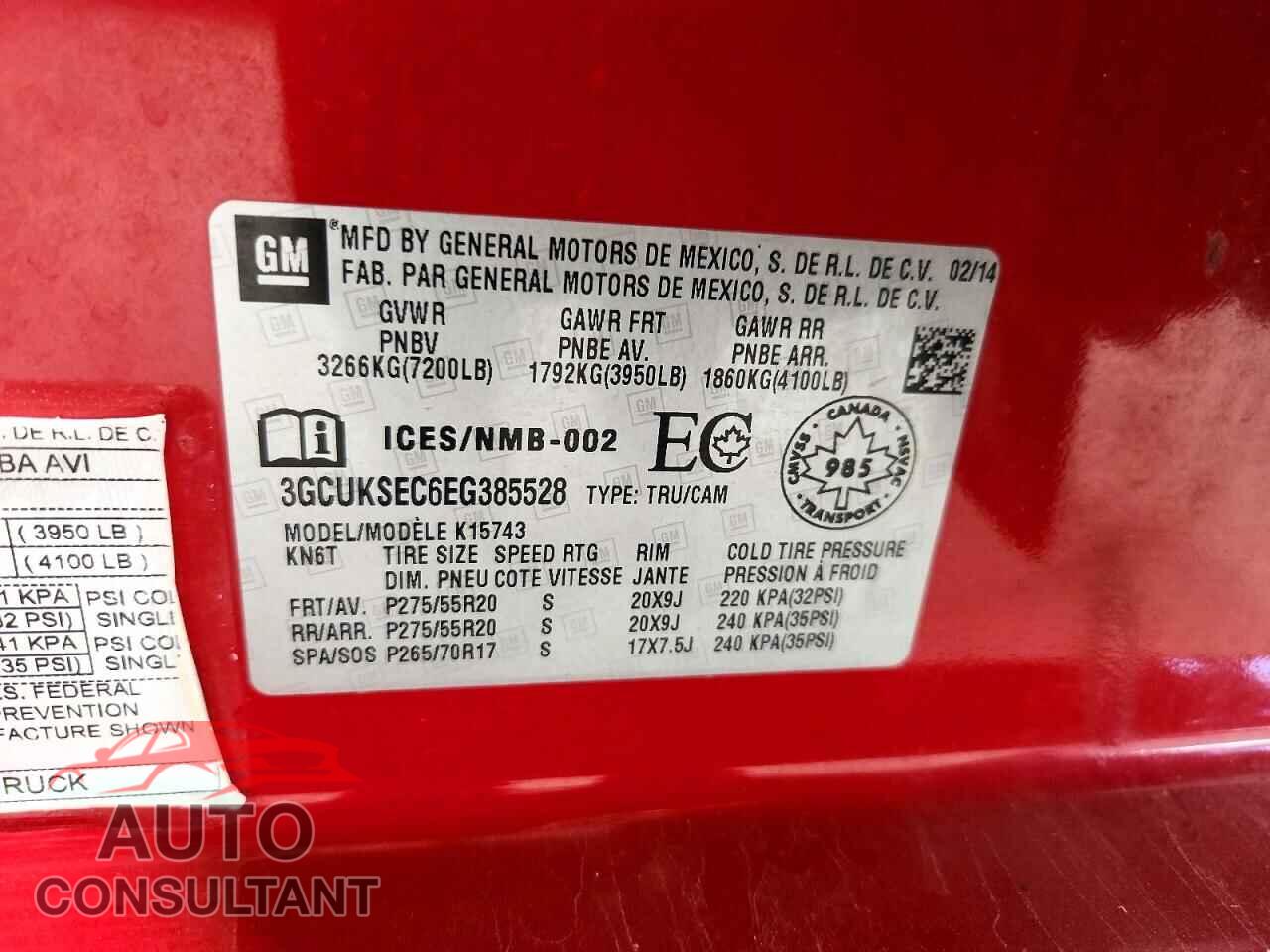 CHEVROLET SILVERADO 2014 - 3GCUKSEC6EG385528