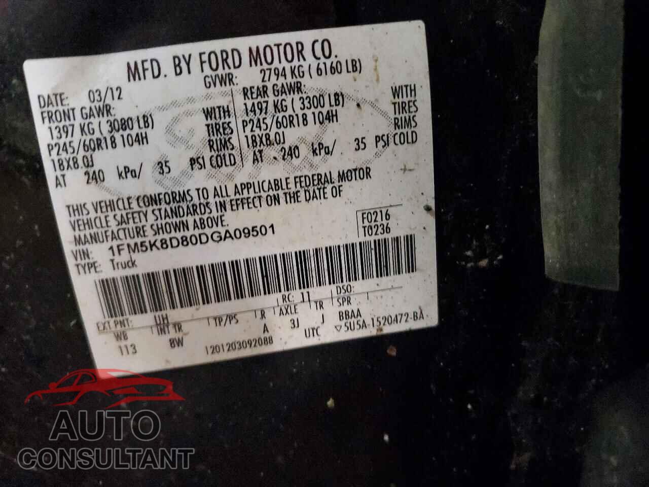 FORD EXPLORER 2013 - 1FM5K8D80DGA09501