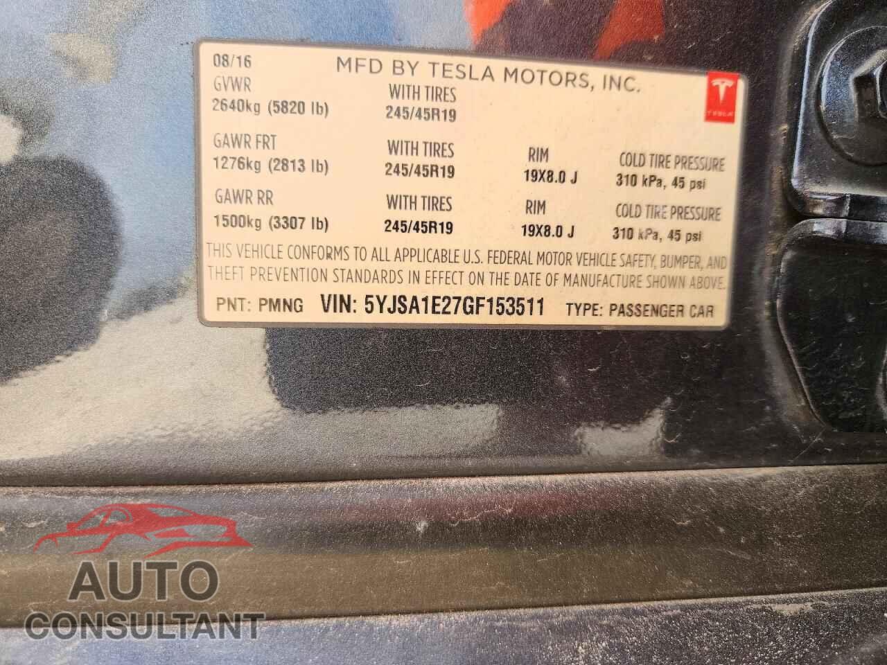 TESLA MODEL S 2016 - 5YJSA1E27GF153511