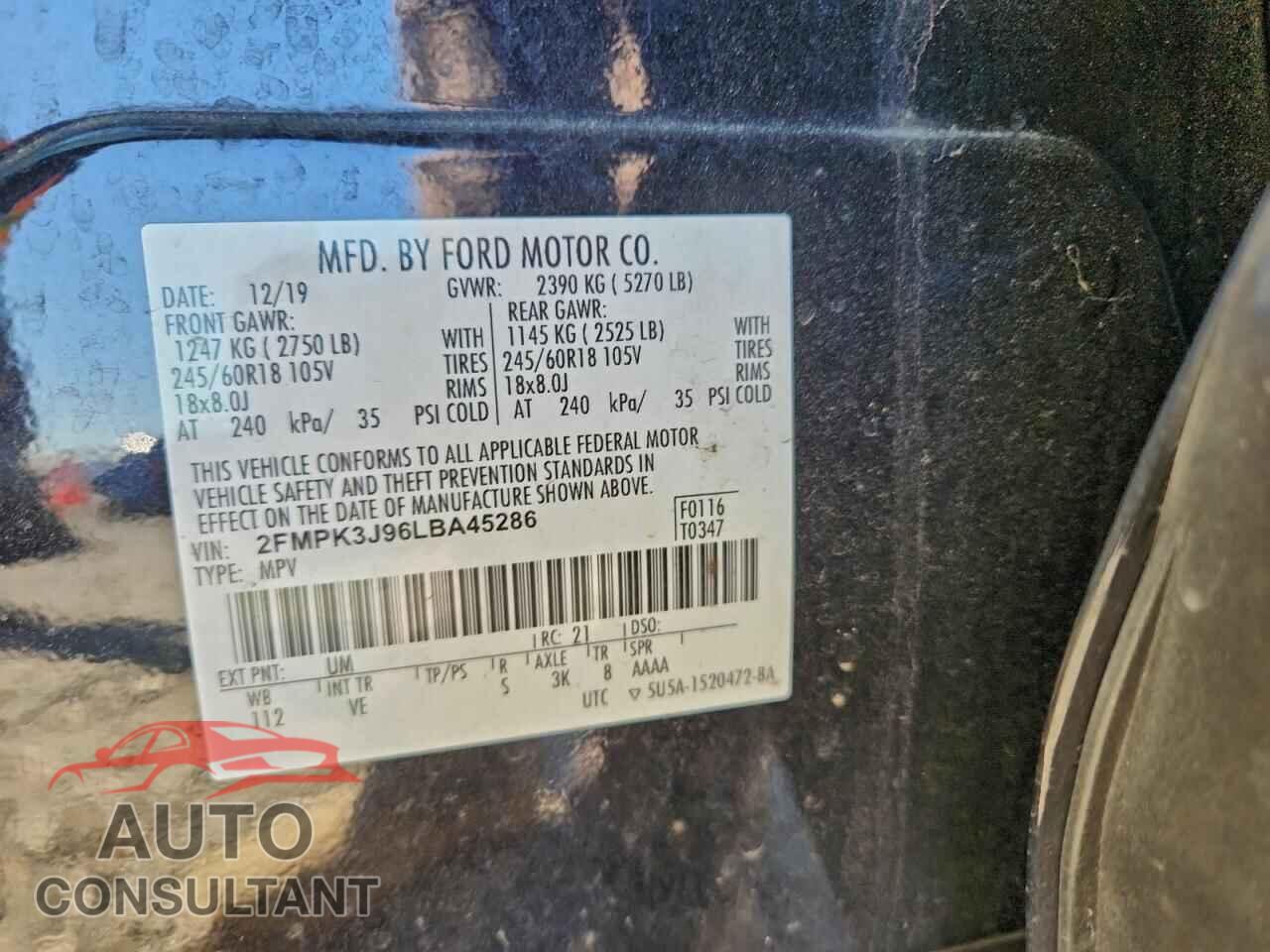 FORD EDGE 2020 - 2FMPK3J96LBA45286