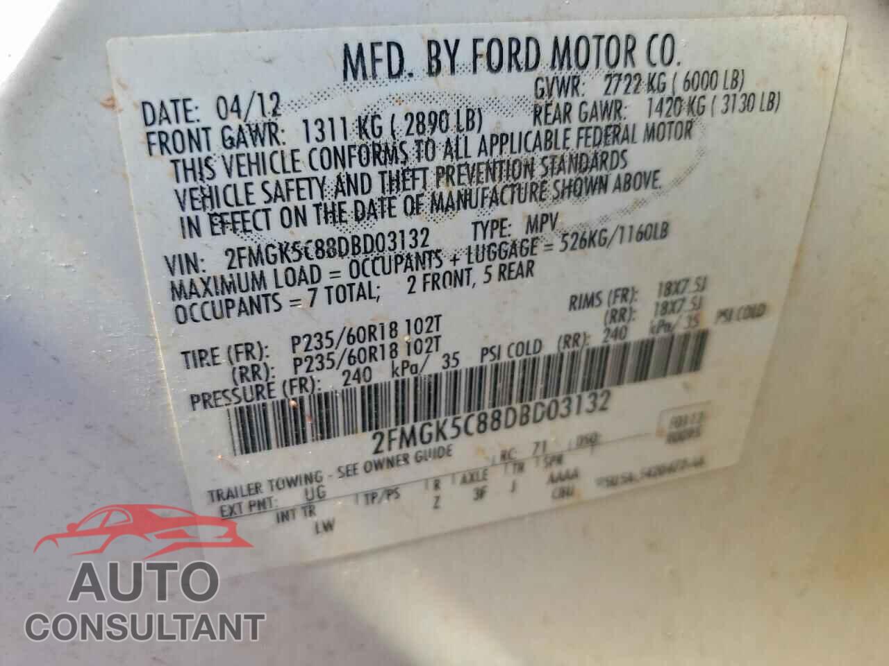 FORD FLEX 2013 - 2FMGK5C88DBD03132