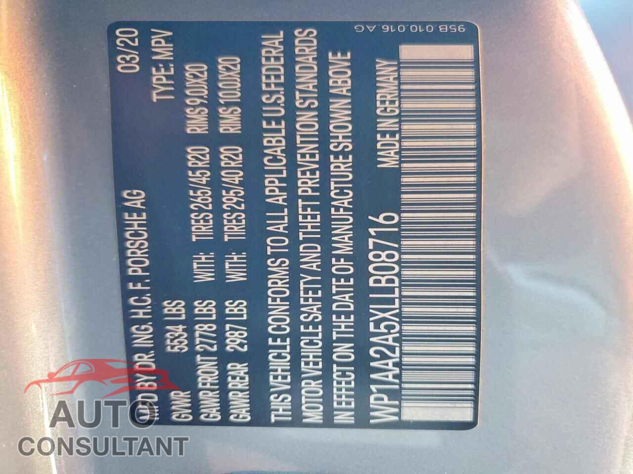 PORSCHE MACAN 2020 - WP1AA2A5XLLB08716