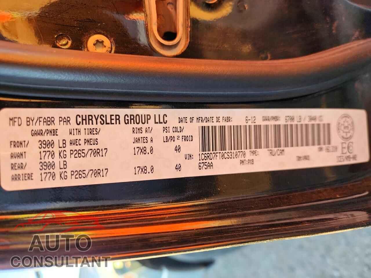 DODGE RAM 1500 2012 - 1C6RD7FT0CS310770