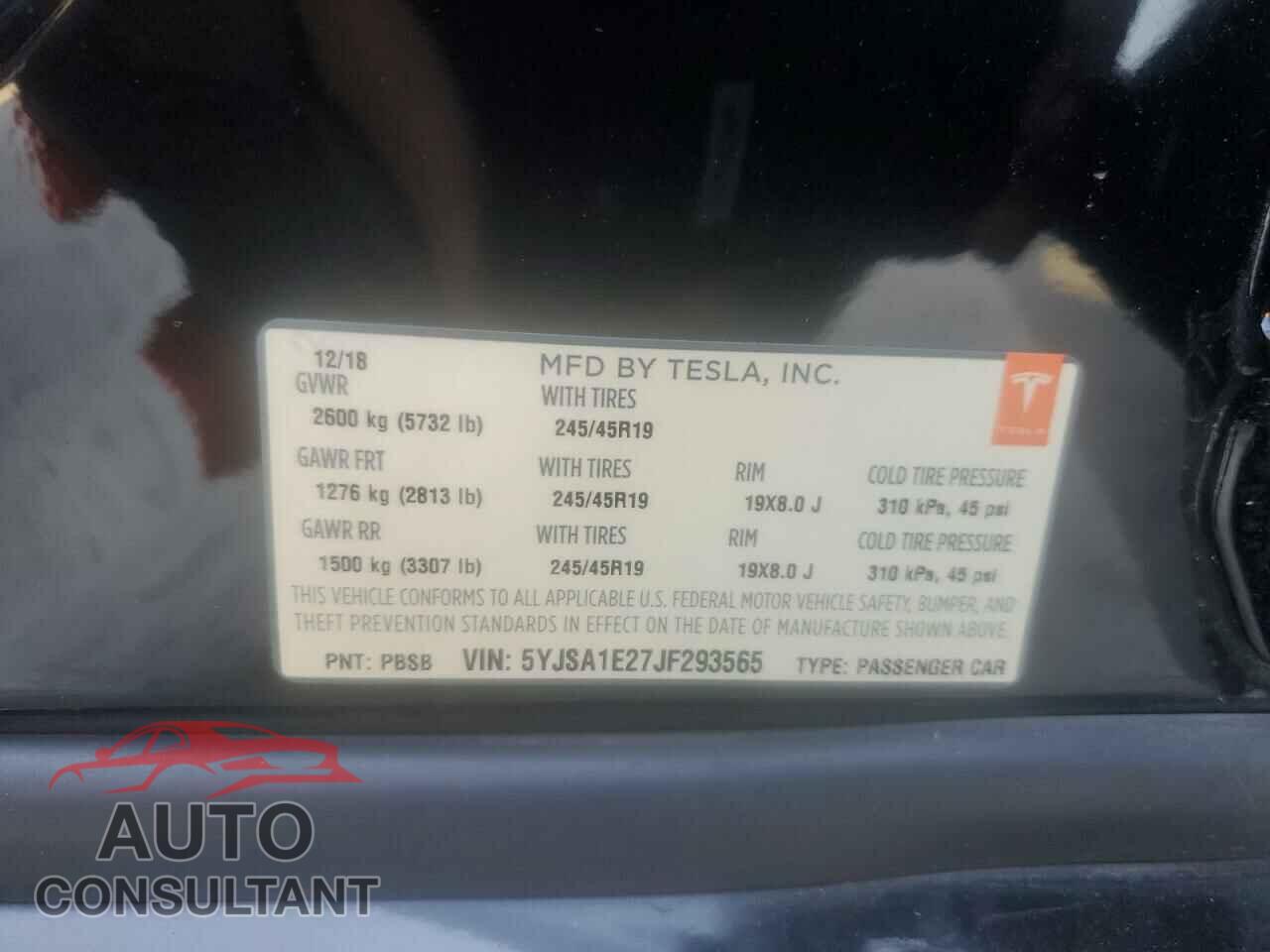 TESLA MODEL S 2018 - 5YJSA1E27JF293565