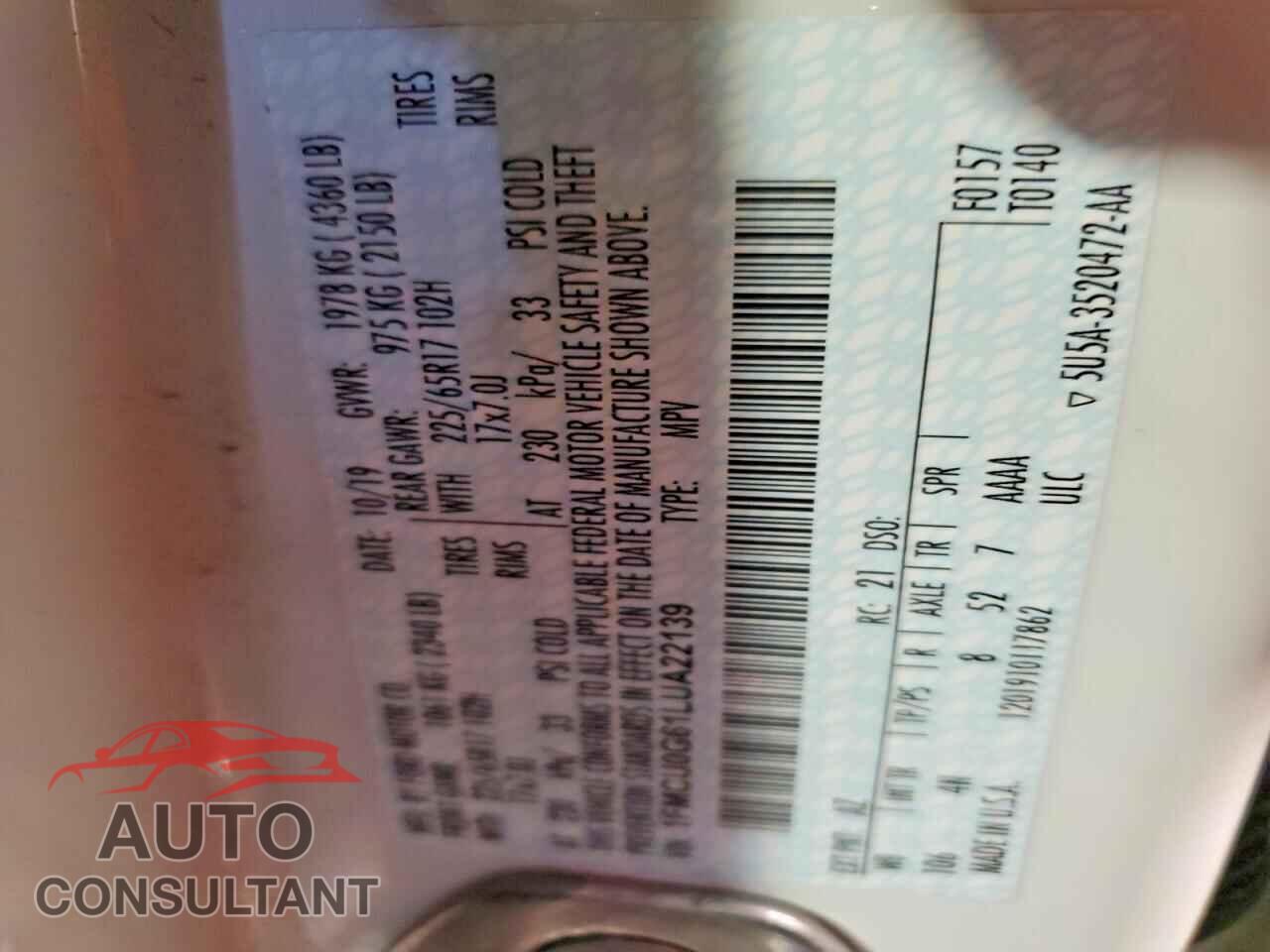 FORD ESCAPE 2020 - 1FMCU0G61LUA22139