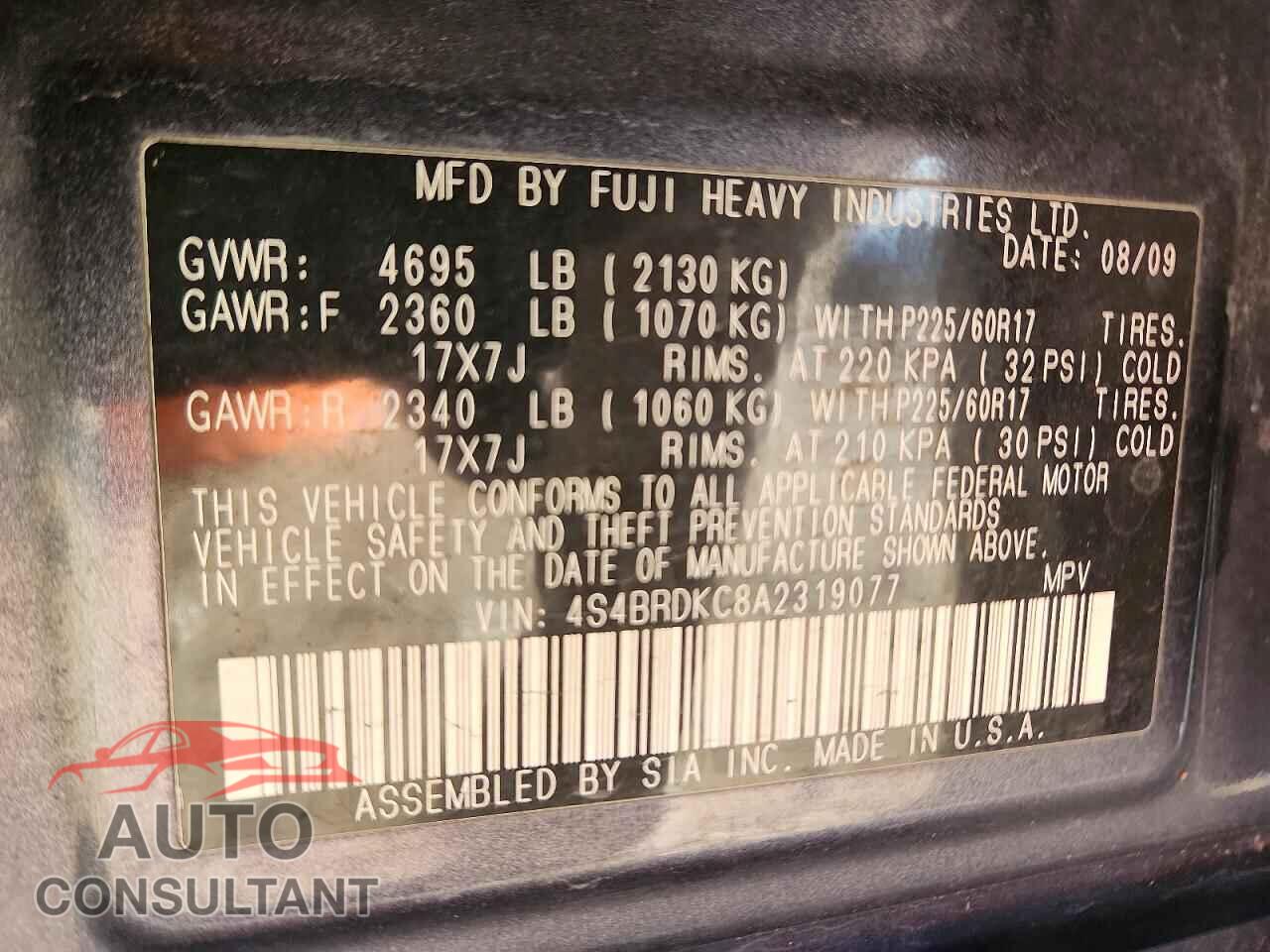 SUBARU OUTBACK 2010 - 4S4BRDKC8A2319077