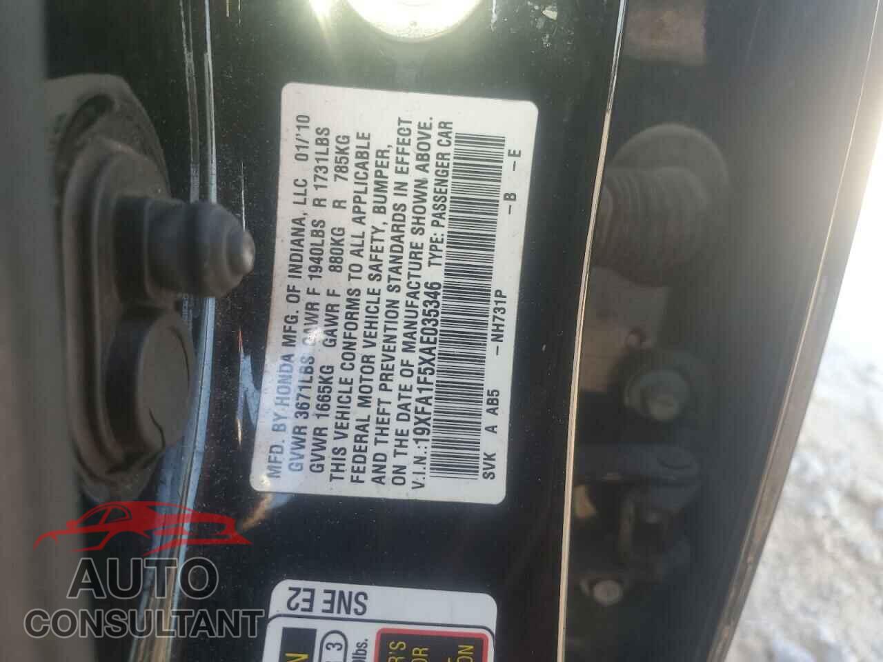 HONDA CIVIC 2010 - 19XFA1F5XAE035346