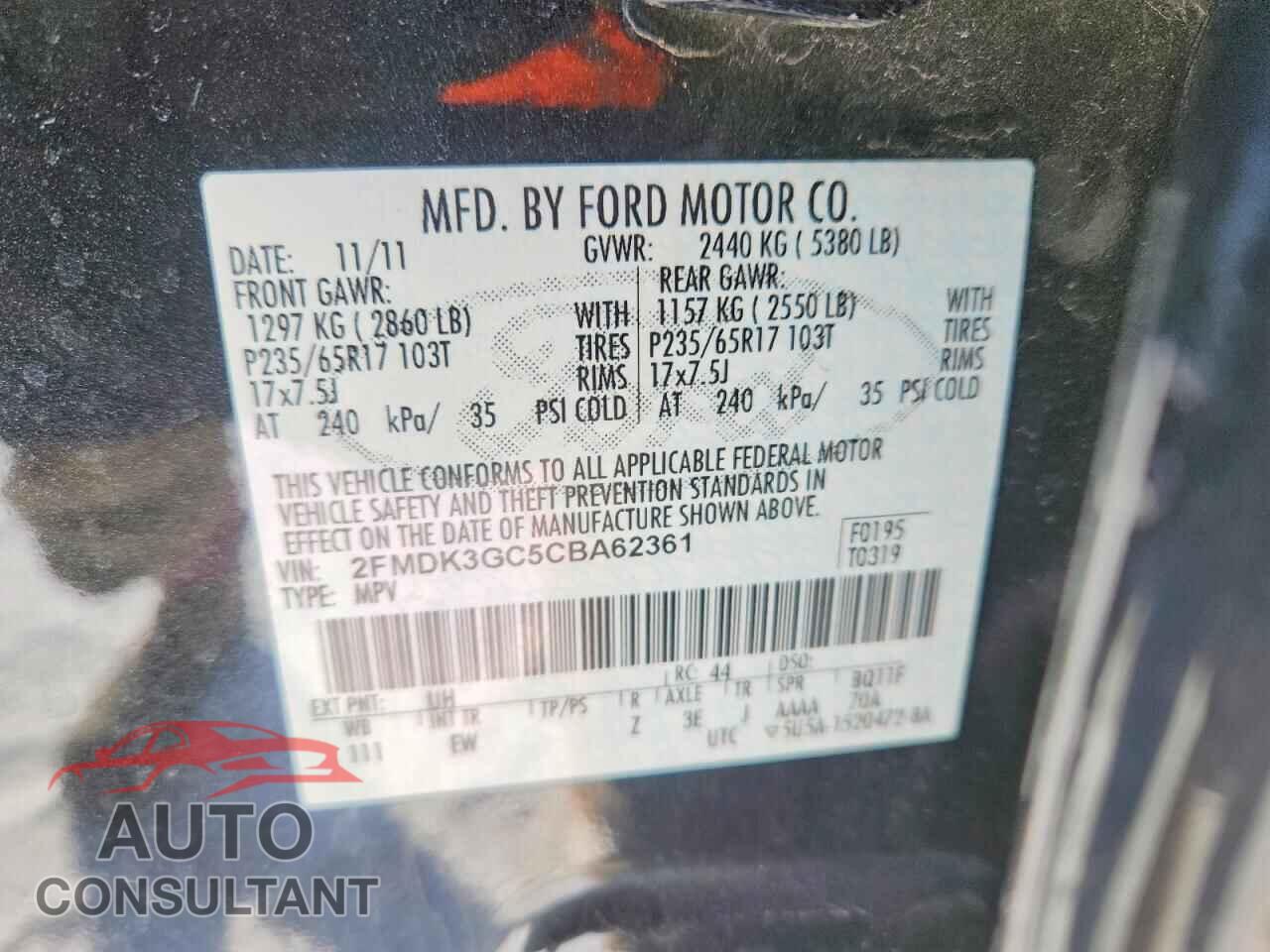 FORD EDGE 2012 - 2FMDK3GC5CBA62361