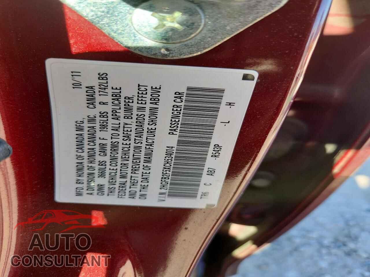 HONDA CIVIC 2012 - 2HGFB2F5XCH534014