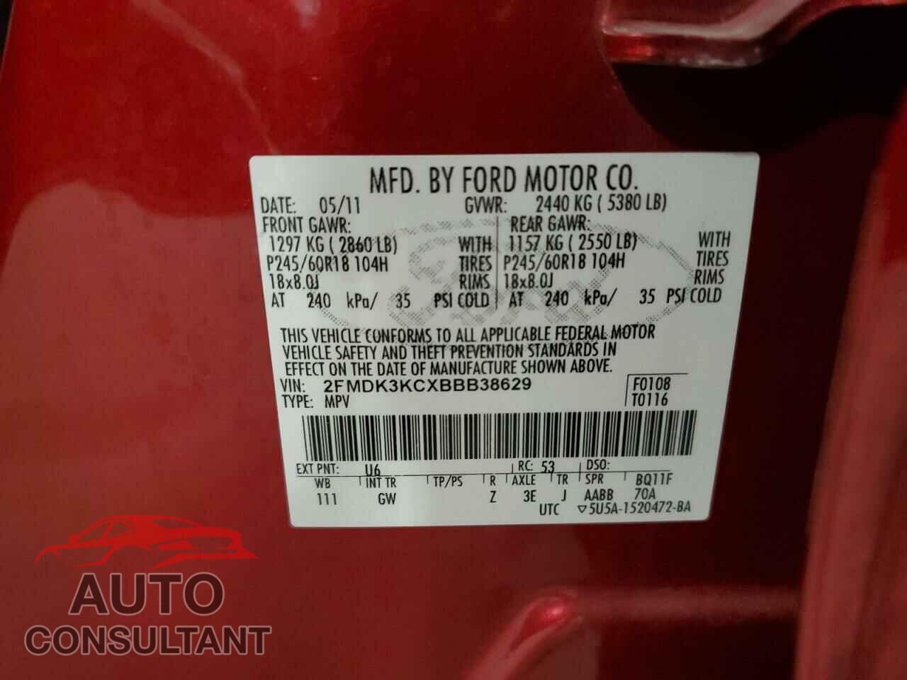 FORD EDGE 2011 - 2FMDK3KCXBBB38629