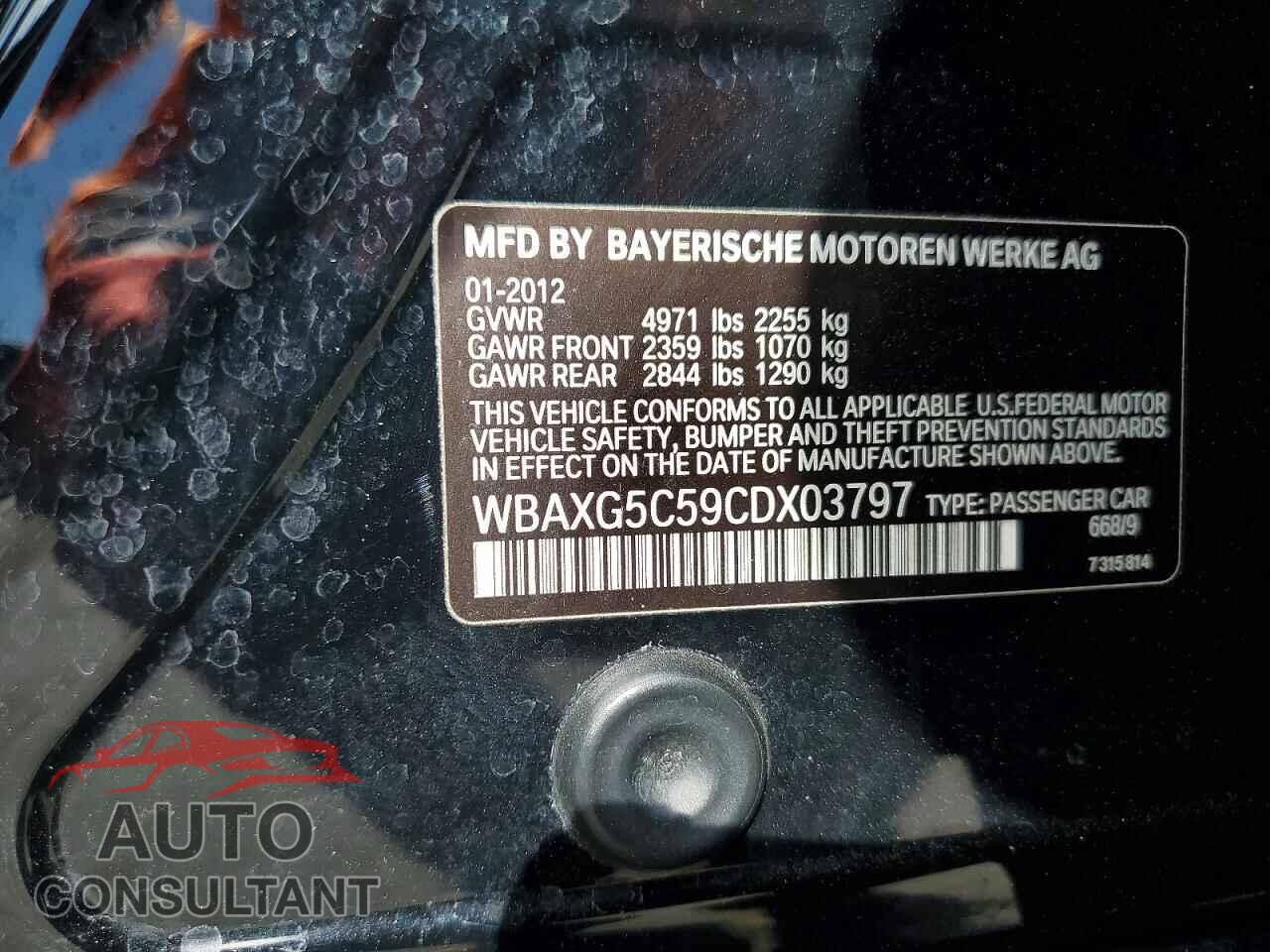BMW 5 SERIES 2012 - WBAXG5C59CDX03797