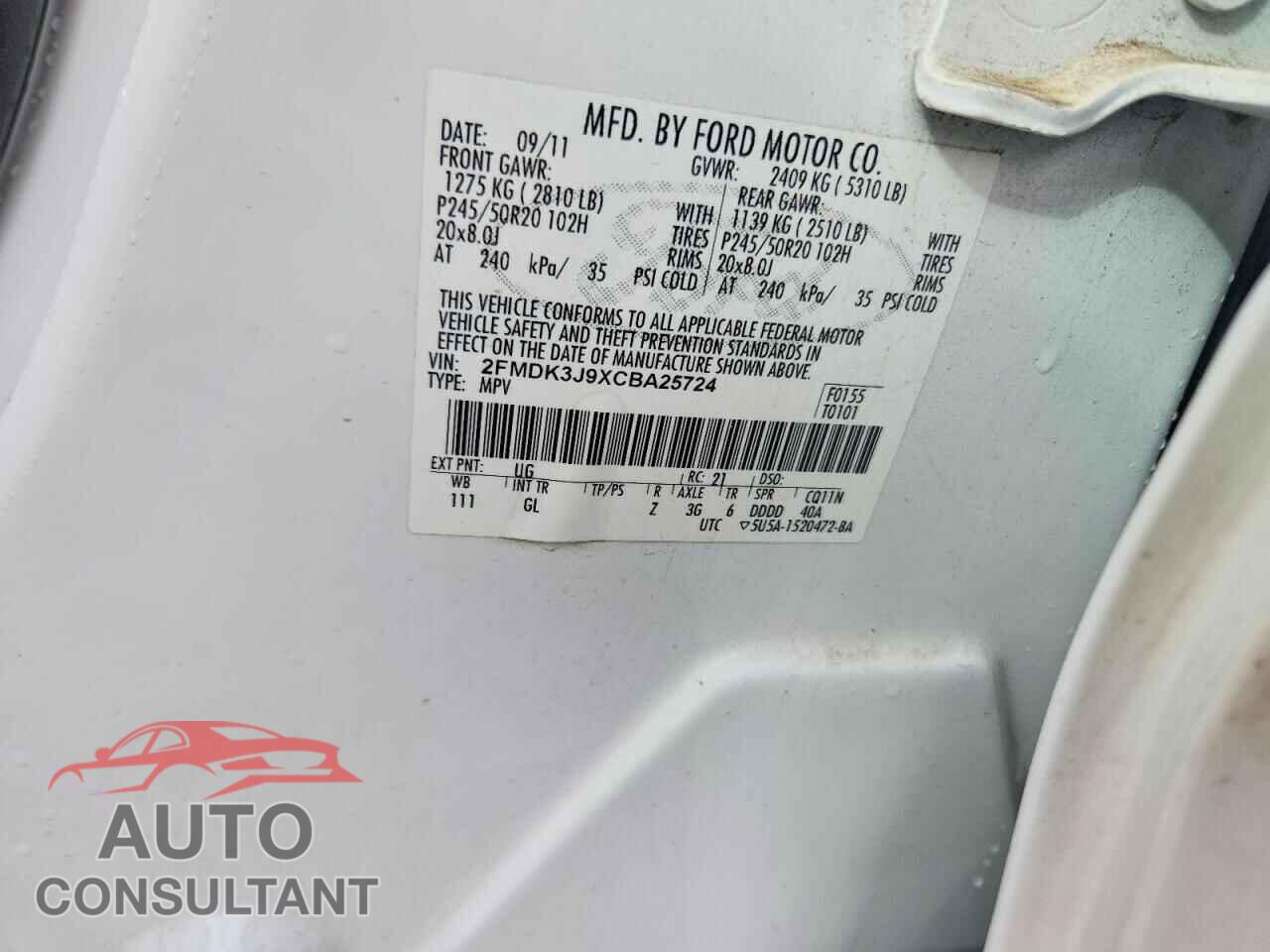 FORD EDGE 2012 - 2FMDK3J9XCBA25724
