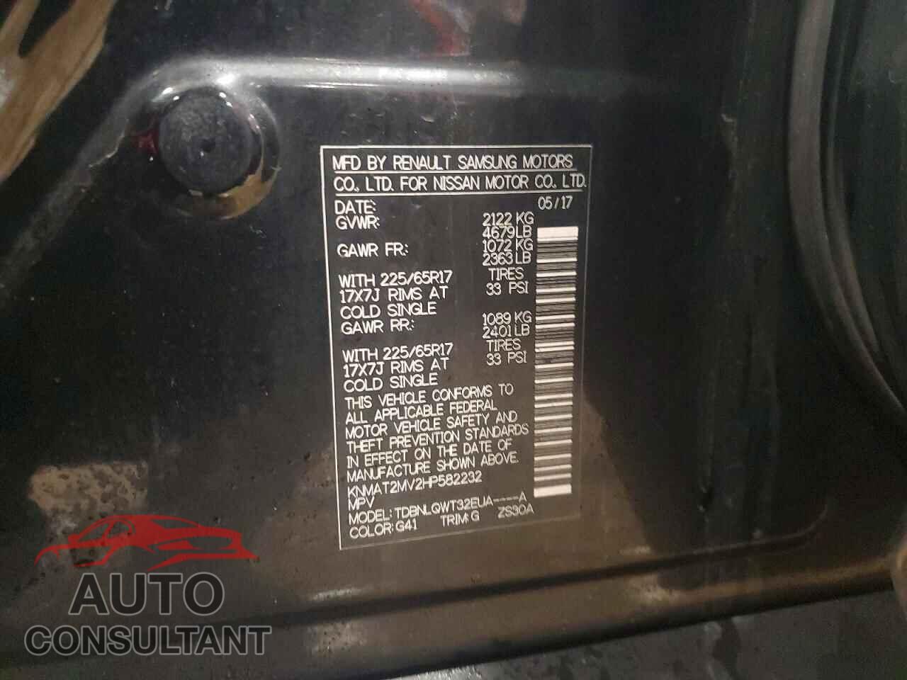 NISSAN ROGUE 2017 - KNMAT2MV2HP582232