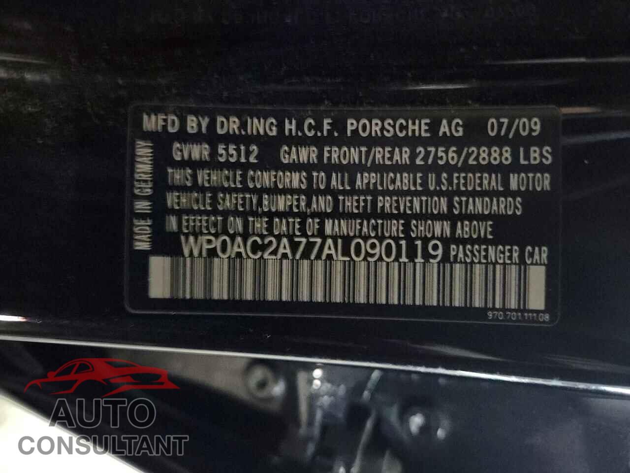 PORSCHE PANAMERA 2010 - WP0AC2A77AL090119