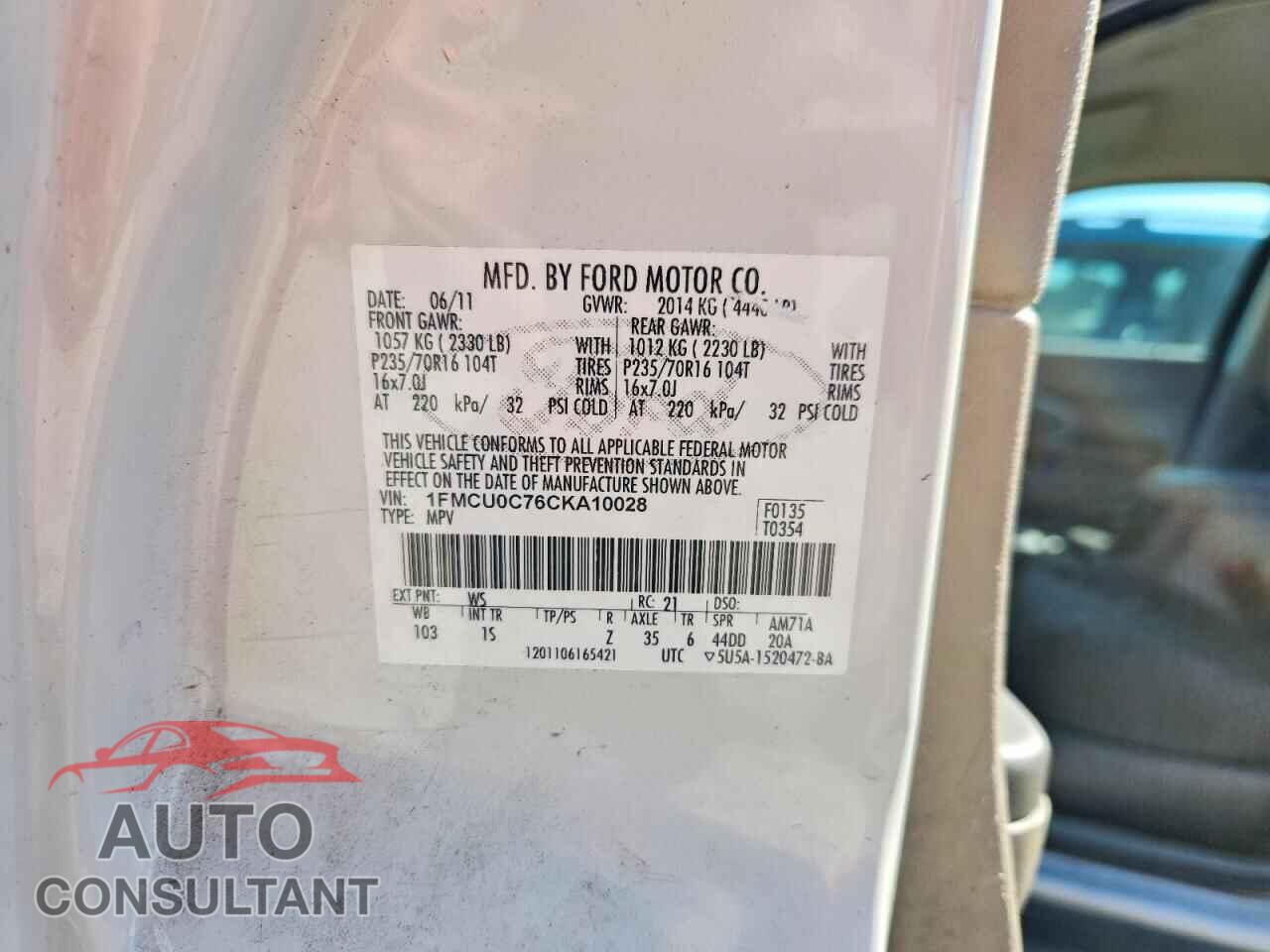 FORD ESCAPE XLS 2012 - 1FMCU0C76CKA10028