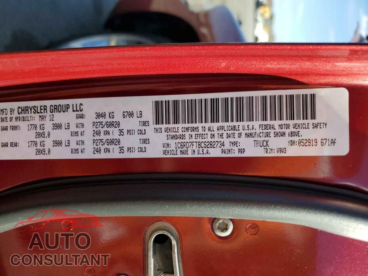 DODGE RAM 1500 2012 - 1C6RD7FT8CS282734