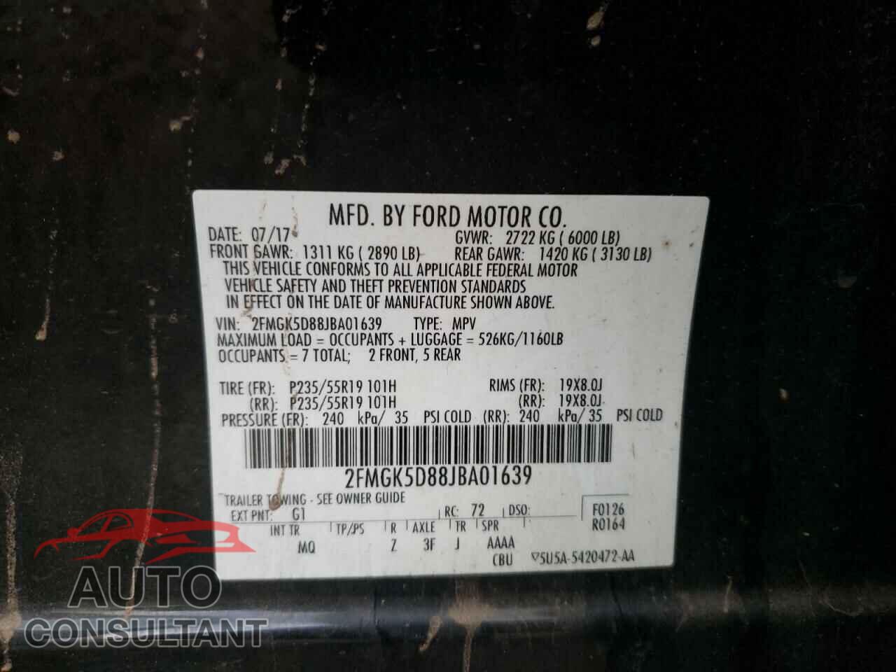 FORD FLEX 2018 - 2FMGK5D88JBA01639
