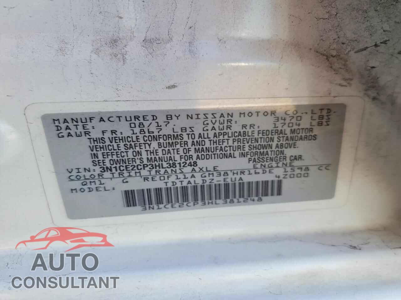 NISSAN VERSA NOTE 2017 - 3N1CE2CP3HL381248