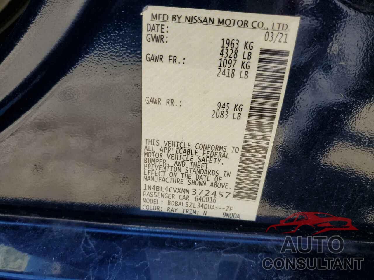 NISSAN ALTIMA 2021 - 1N4BL4CVXMN372457