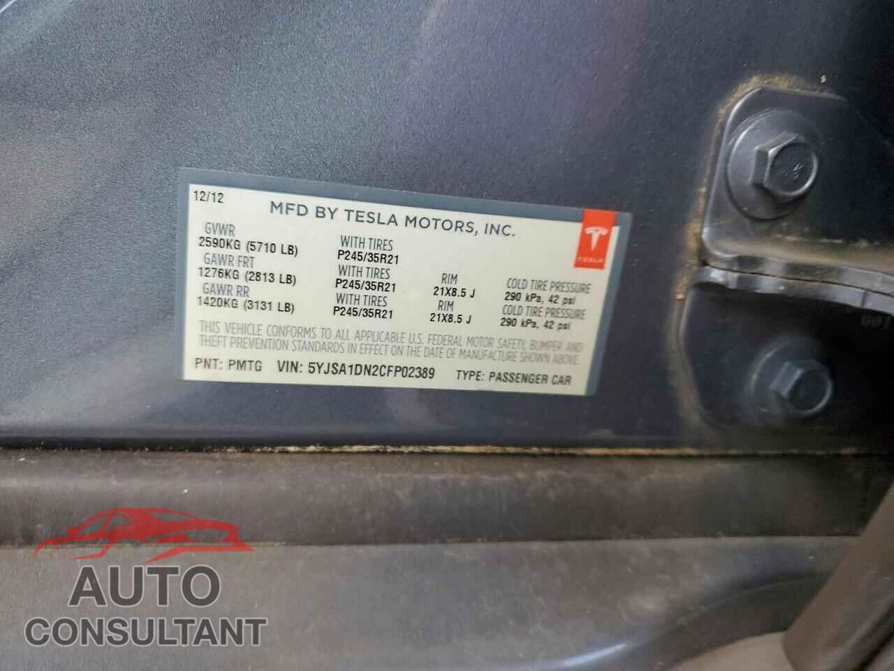 TESLA MODEL S 2012 - 5YJSA1DN2CFP02389