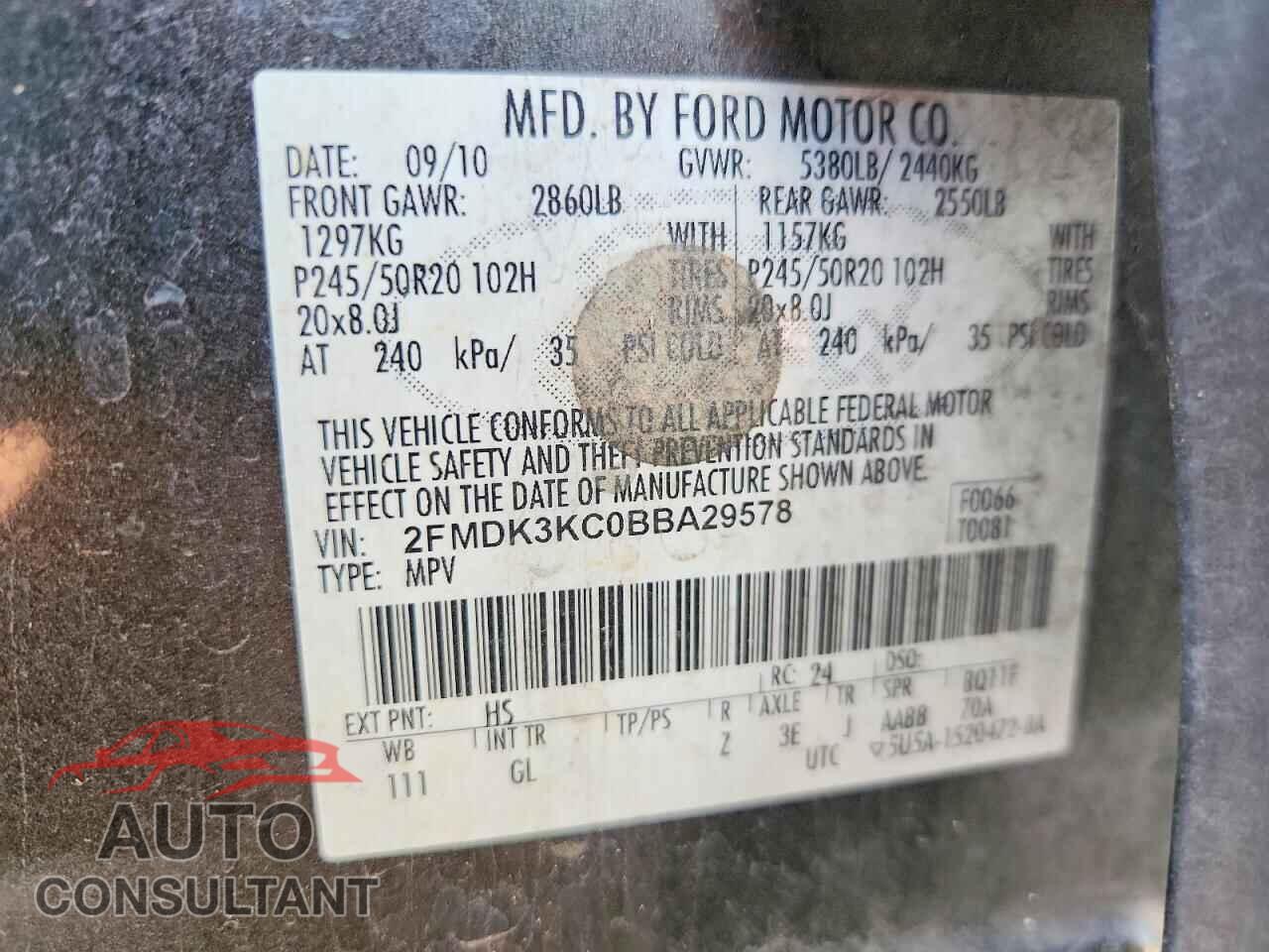 FORD EDGE 2011 - 2FMDK3KC0BBA29578