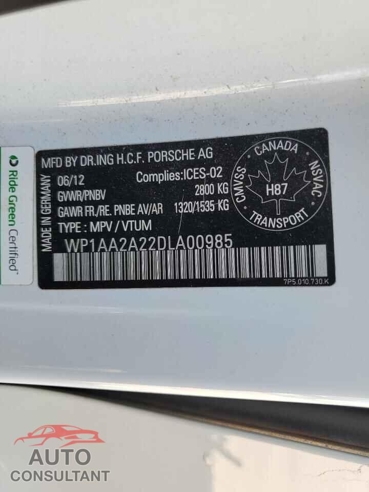 PORSCHE CAYENNE 2013 - WP1AA2A22DLA00985