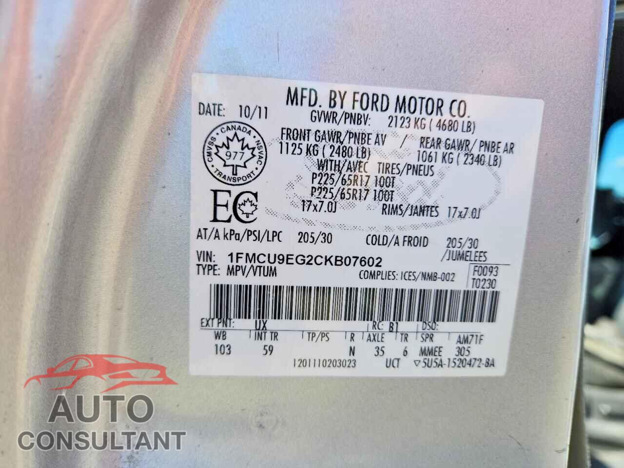 FORD ESCAPE 2012 - 1FMCU9EG2CKB07602