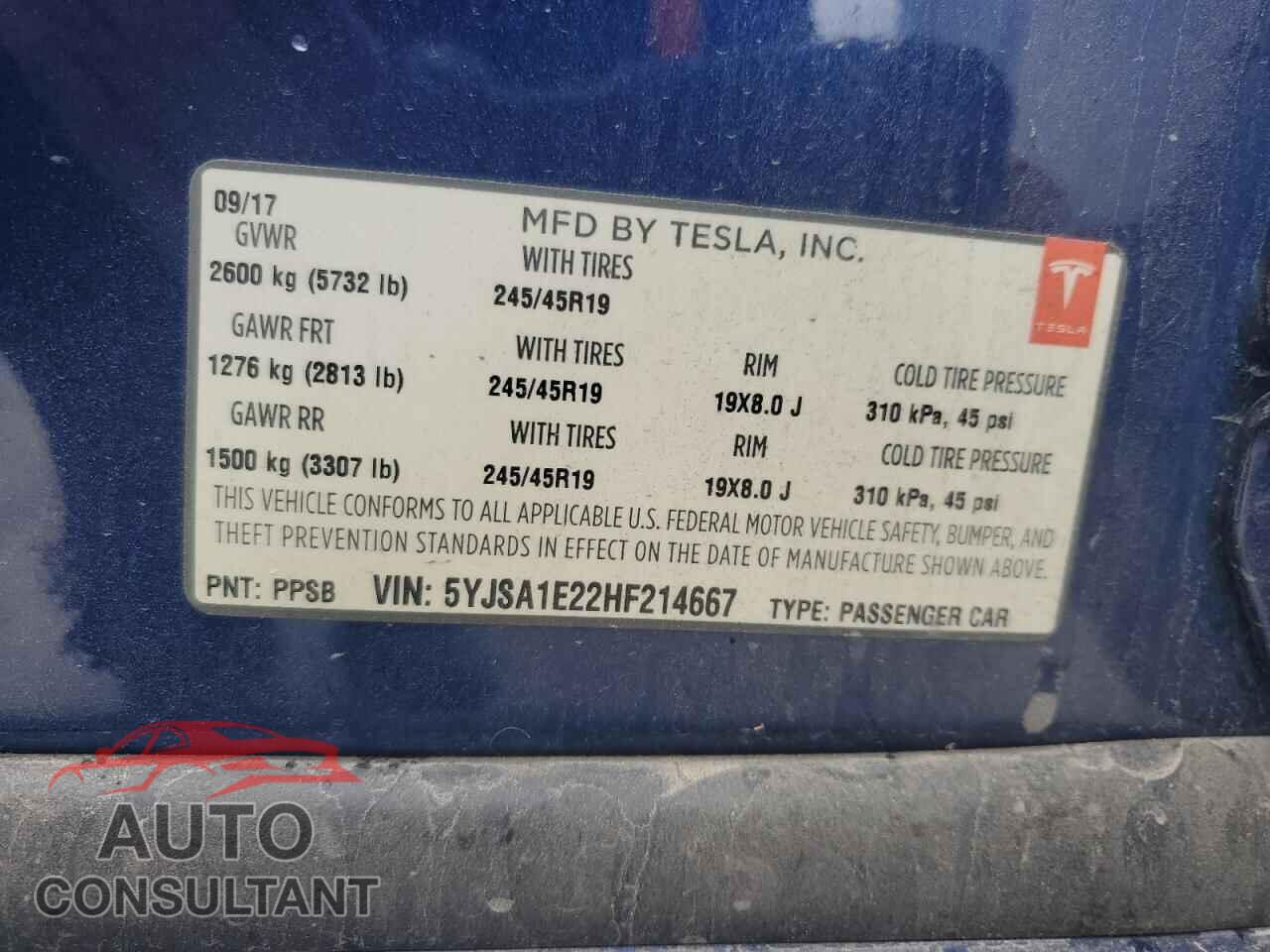 TESLA MODEL S 2017 - 5YJSA1E22HF214667