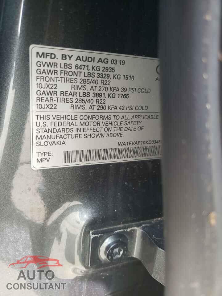 AUDI Q8 2019 - WA1FVAF10KD034592