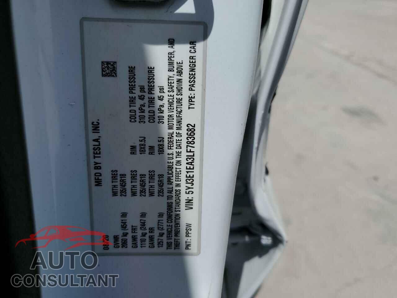 TESLA MODEL 3 2020 - 5YJ3E1EA3LF783682