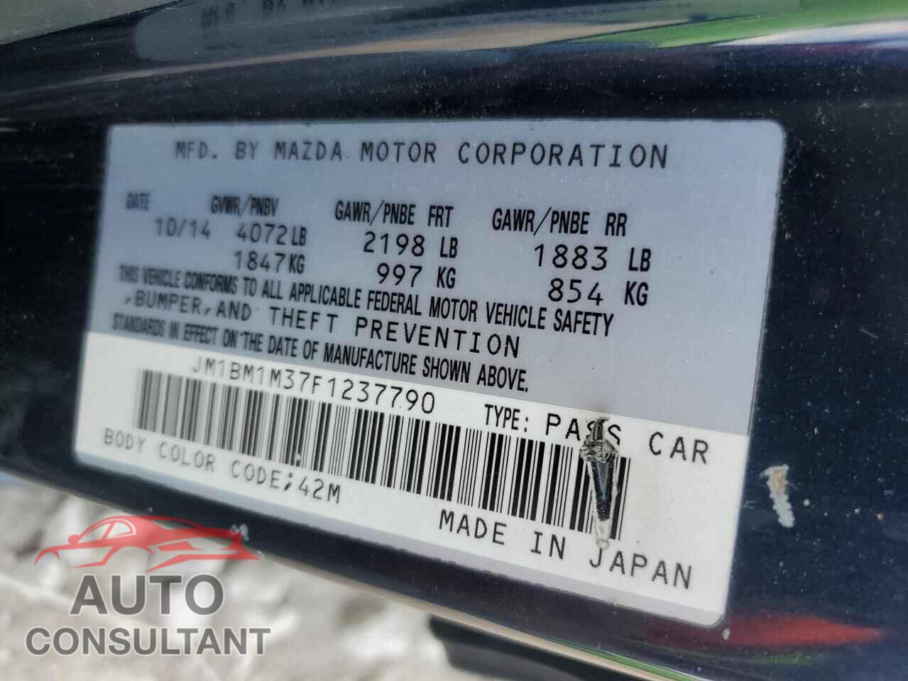 MAZDA 3 2015 - JM1BM1M37F1237790