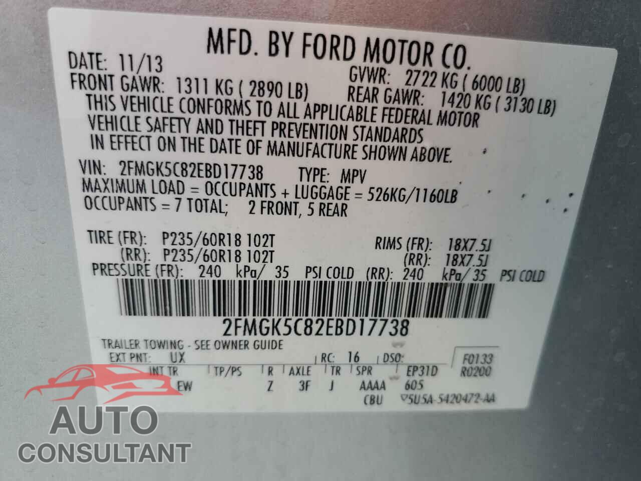 FORD FLEX 2014 - 2FMGK5C82EBD17738
