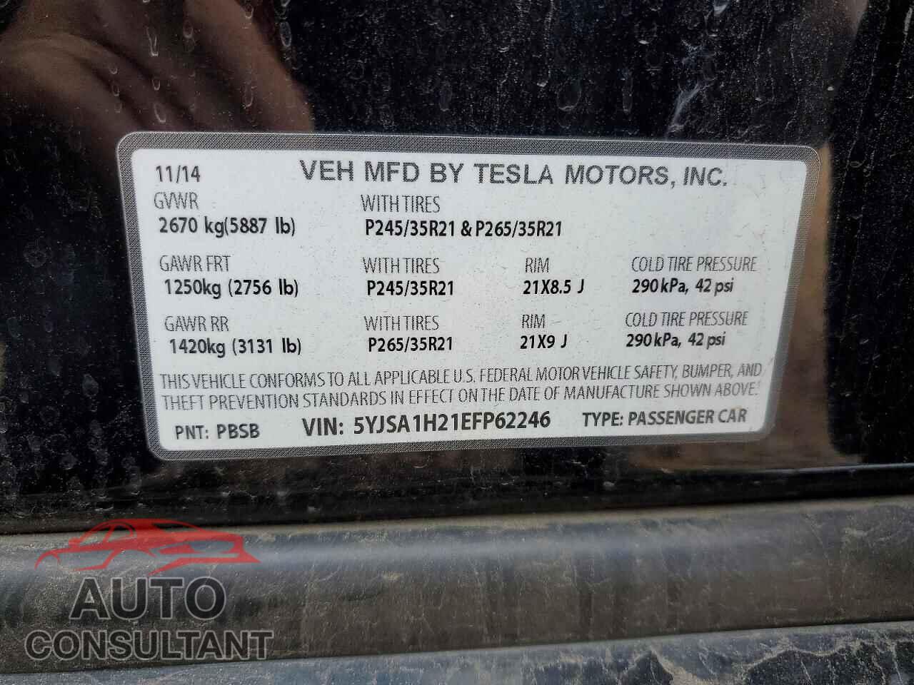 TESLA MODEL S 2014 - 5YJSA1H21EFP62246