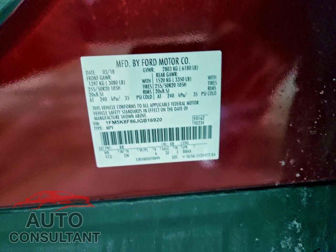 FORD EXPLORER 2018 - 1FM5K8F86JGB16920