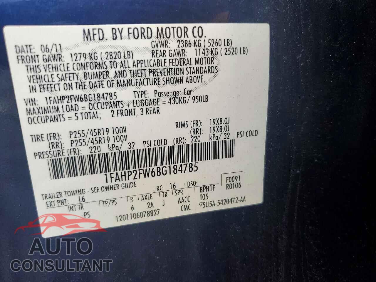 FORD TAURUS 2011 - 1FAHP2FW6BG184785
