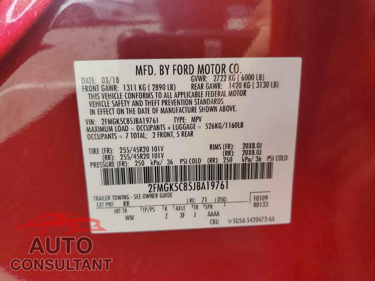 FORD FLEX 2018 - 2FMGK5C85JBA19761