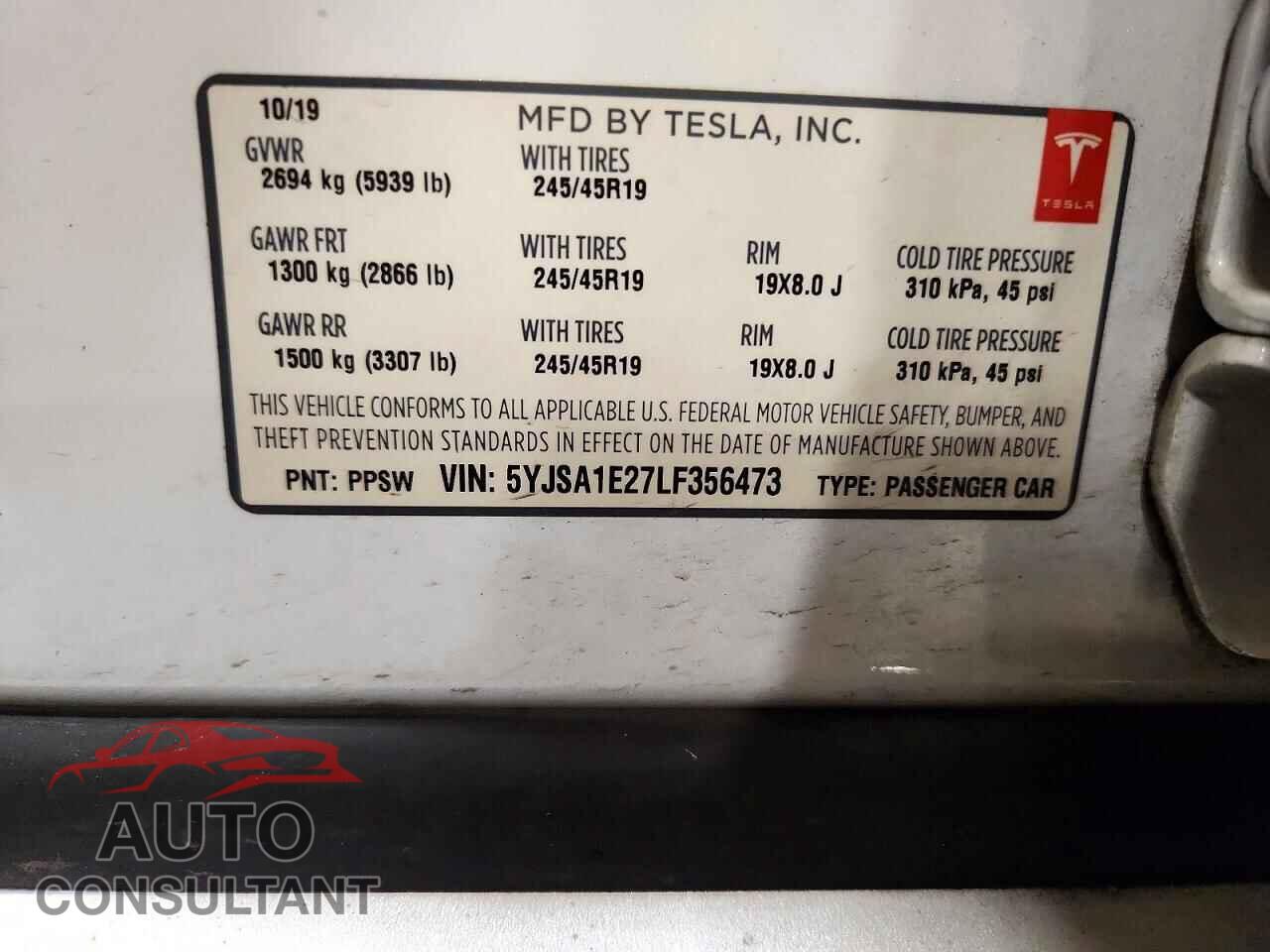 TESLA MODEL S 2020 - 5YJSA1E27LF356473