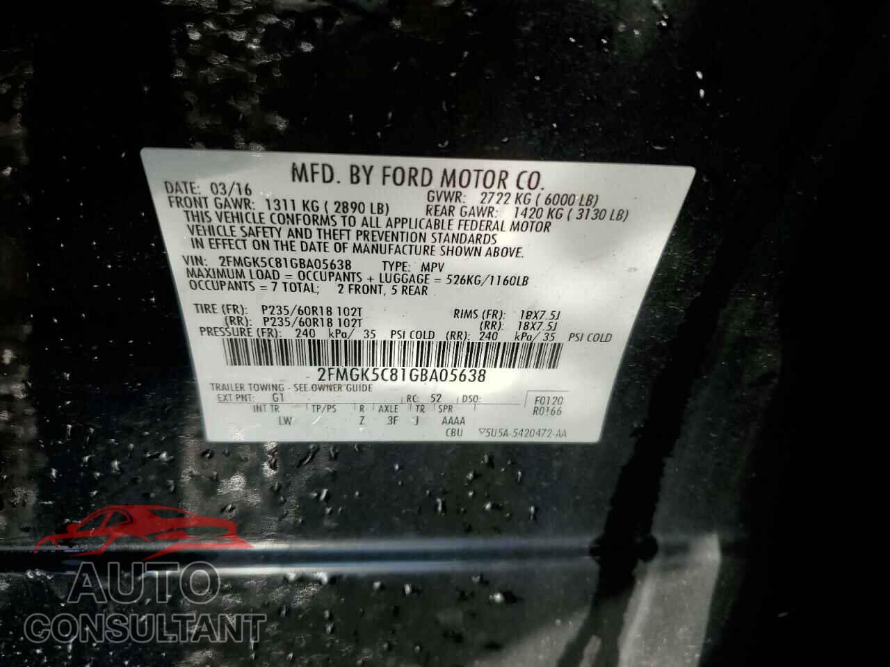 FORD FLEX 2016 - 2FMGK5C81GBA05638