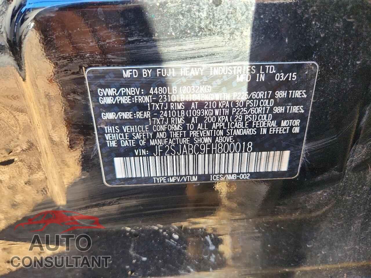 SUBARU FORESTER 2015 - JF2SJABC9FH800018