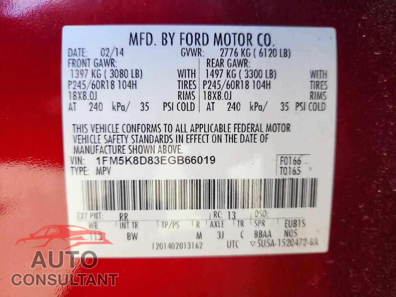 FORD EXPLORER 2014 - 1FM5K8D83EGB66019