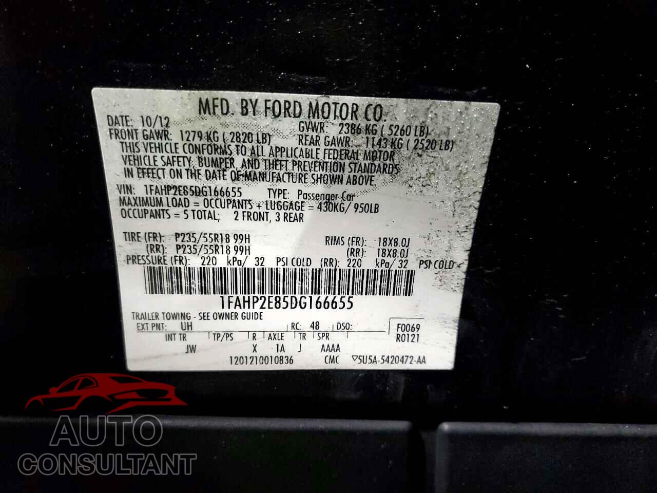 FORD TAURUS 2013 - 1FAHP2E85DG166655