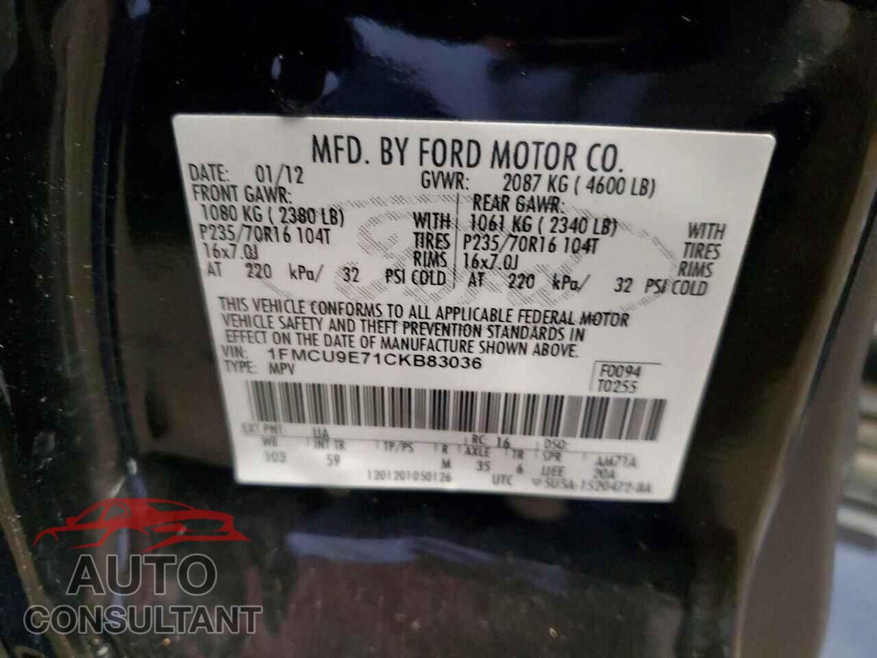 FORD ESCAPE 2012 - 1FMCU9E71CKB83036